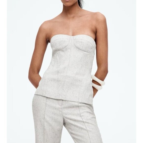 H & M Edition Light Heathered Grey Boned Bodice Bustier Top M - Picture 2 of 3